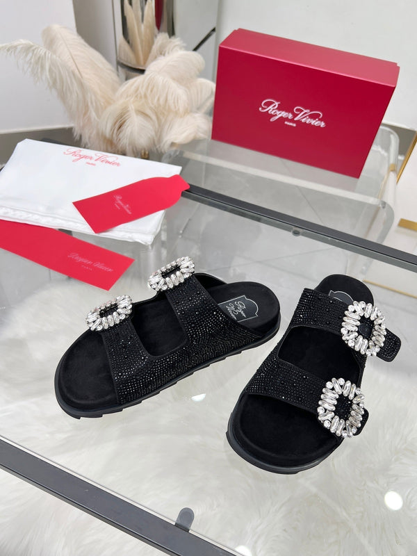 Viv 25 Slidy Diamond Slippers Black PVC Silk Cowhide 259287