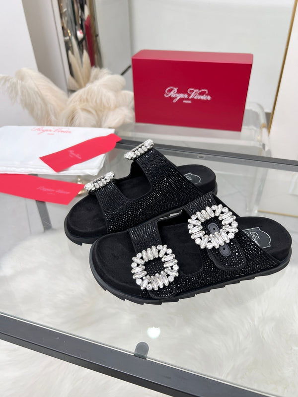 Viv 25 Slidy Diamond Slippers Black PVC Silk Cowhide 259287