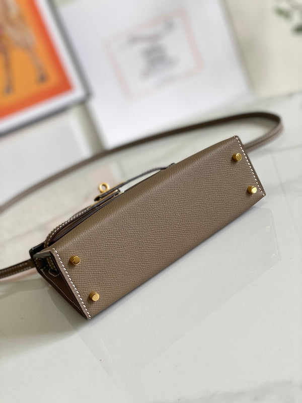 HM Mini Kelly 19cm Elephant Grey Epsom Gold Hardware