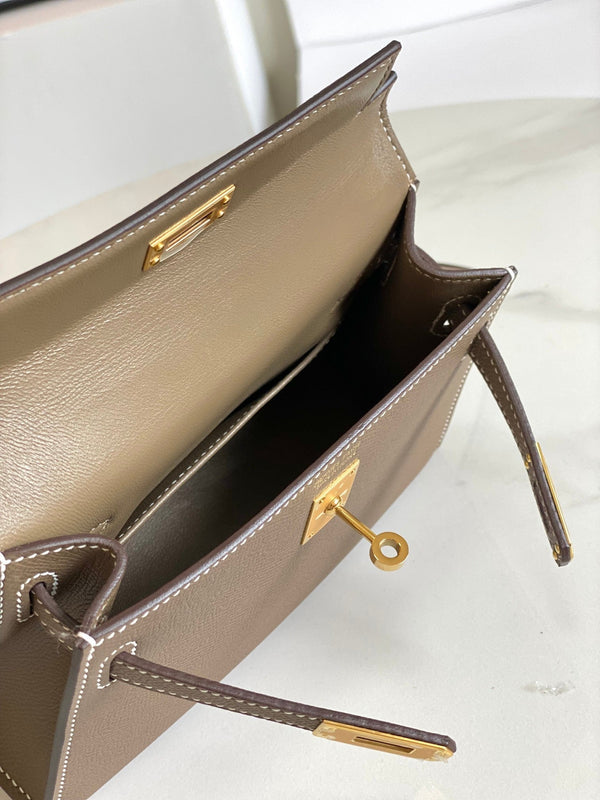 HM Mini Kelly 19cm Elephant Grey Epsom Gold Hardware