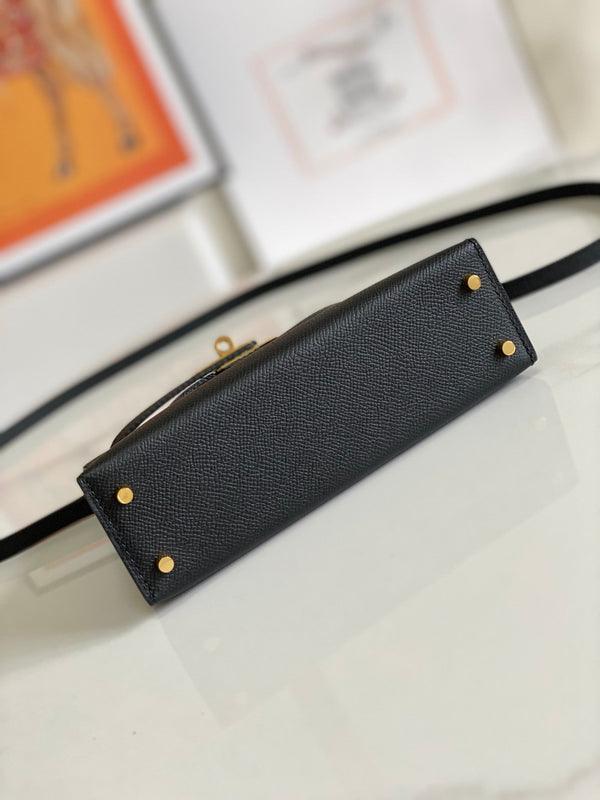 HM Mini Kelly 19 cm Nero Epsom Oro Hardware