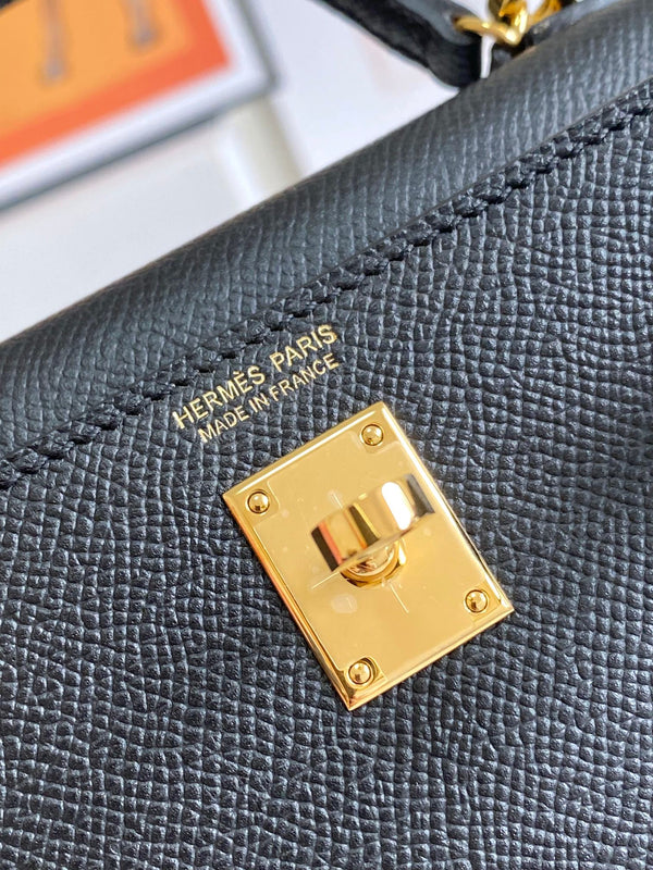 HM Mini Kelly 19 cm Nero Epsom Oro Hardware