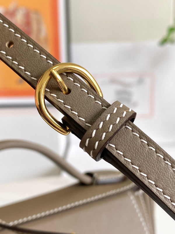 HM 24/24 Mini Bag 21cm Etoupe Evercolor Leather Gold Hardware