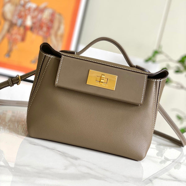 HM 24/24 Mini Bag 21cm Etoupe Evercolor Leather Gold Hardware