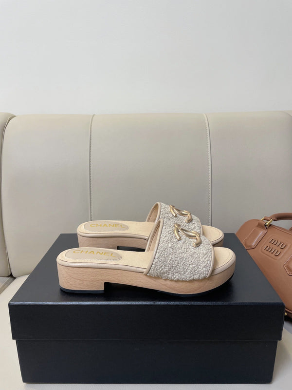 cc mule sandal 45 grey tweed beige calfskin