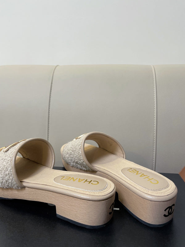 cc mule sandal 45 grey tweed beige calfskin