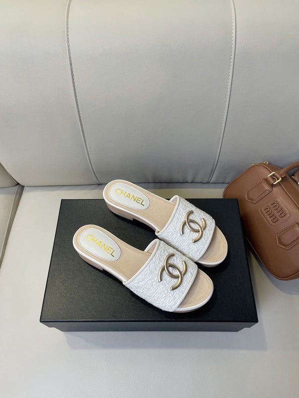 cc mule sandal 45 white tweed beige calfskin