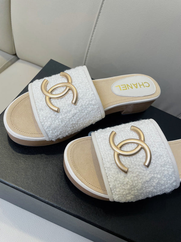 cc mule sandal 45 white tweed beige calfskin