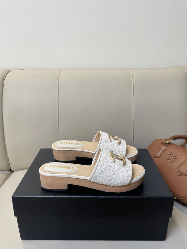 cc mule sandal 45 white tweed beige calfskin