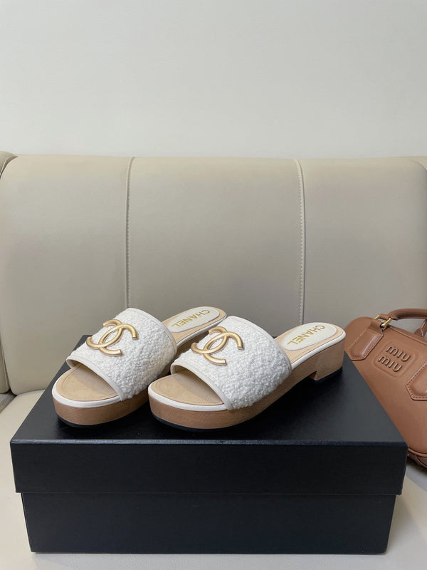 cc mule sandal 45 white tweed beige calfskin