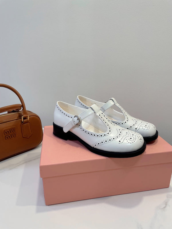 Miu Loafers T-Strap White Cowhide