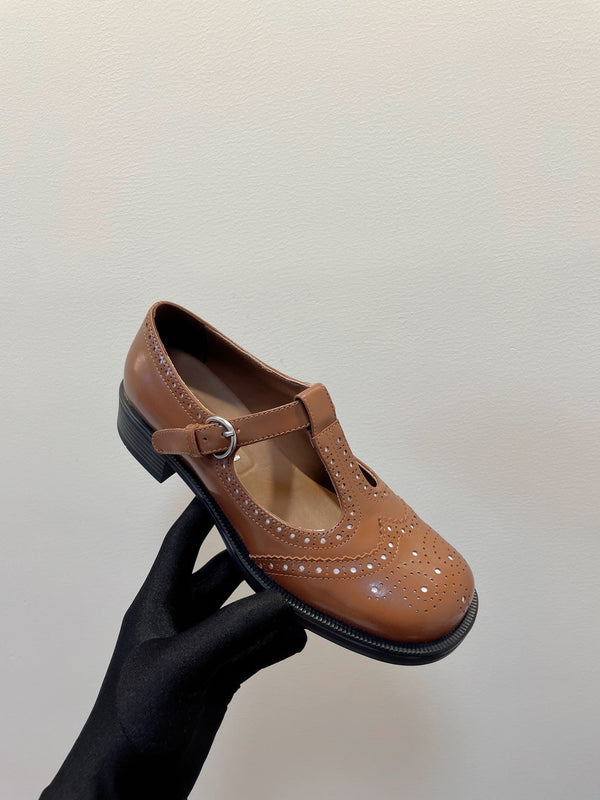 Miu Loafers T-Strap Tabacco Color Cowhide