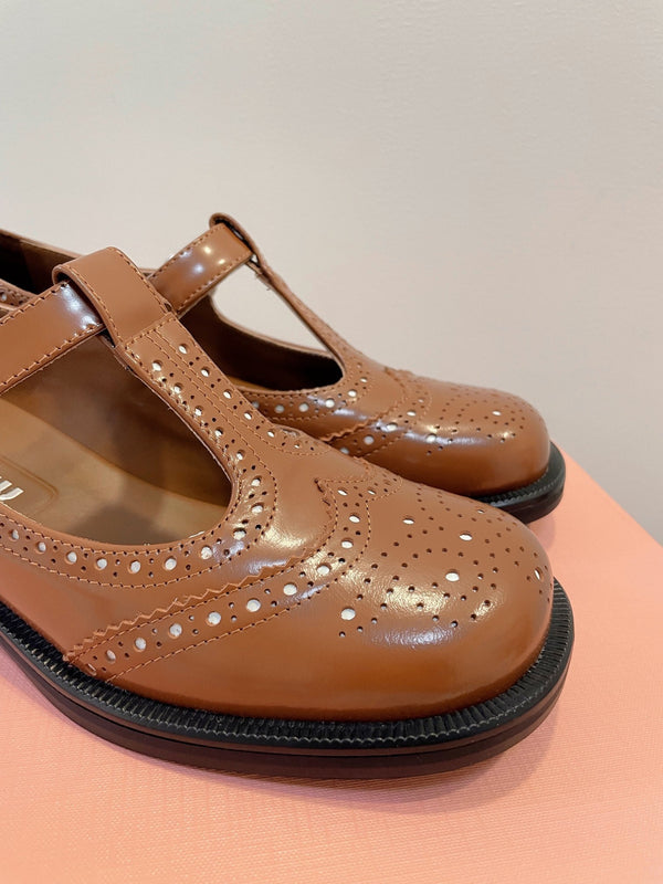 Miu Loafers T-Strap Tabacco Color Cowhide