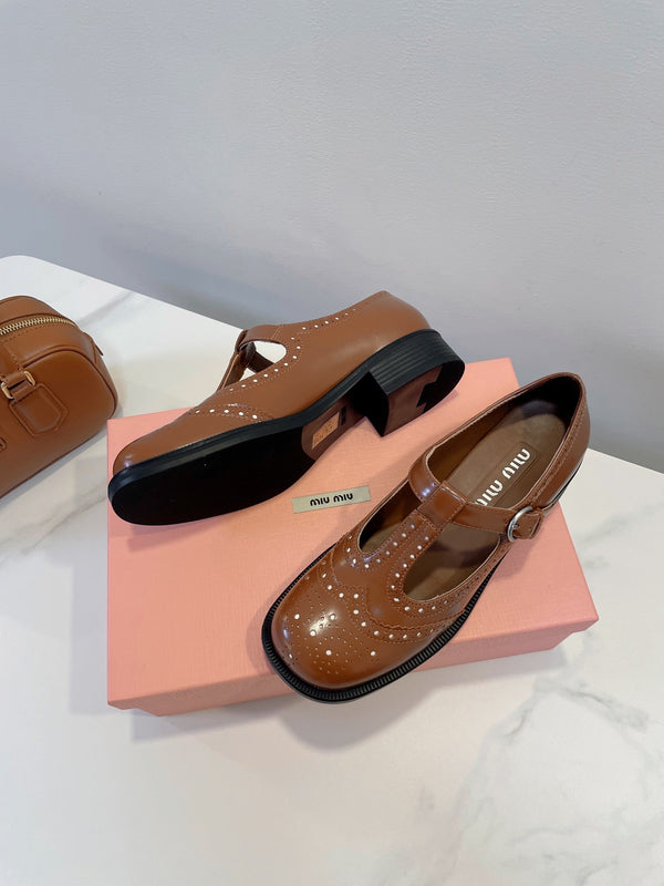 Miu Loafers T-Strap Tabacco Color Cowhide