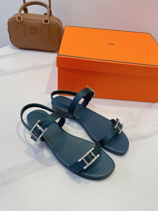 HM Paris Sandals Navy Blue Lamskin 374211