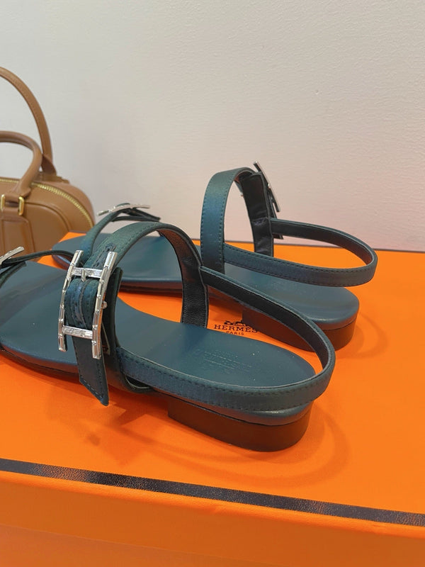 HM Paris Sandals Navy Blue Lamskin 374211