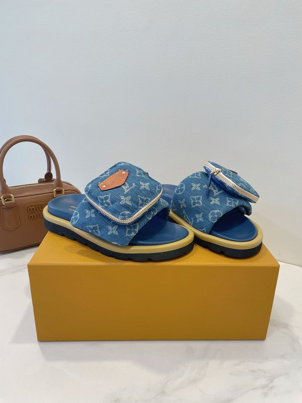 LV x TM Pool Pillow Flat Comfort Mule Blue Denim 241326