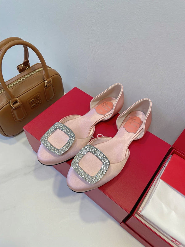 Viv Chips Ballerina Flat Pink Silk 329267