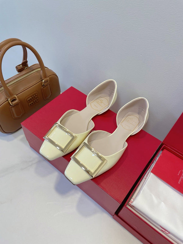 Viv Chips Ballerina Flat Milky Yellow Patent Leather 329269