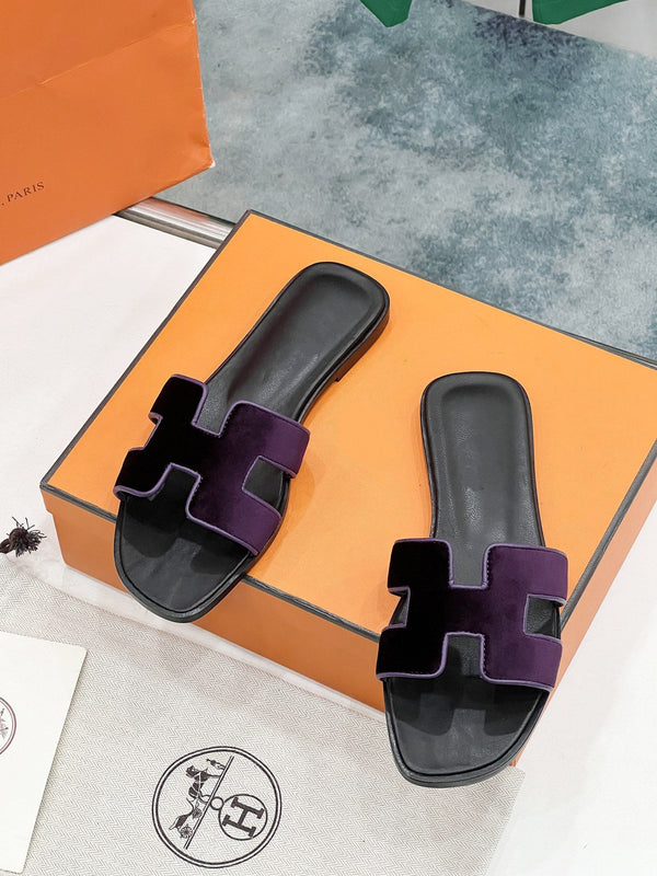 Sandalo 0ran in velluto viola in pelle di capra