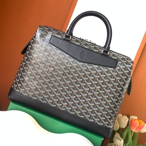 CISALPIN DOCUMENT CASE 39 IN BLACK GOYARDINE CANVAS AND CALFSKIN