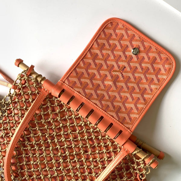 BORSA ALIGRE 40 IN RAFIA INTRECCIATA ROSSA E ARANCIONE E PELLE DI VITELLO