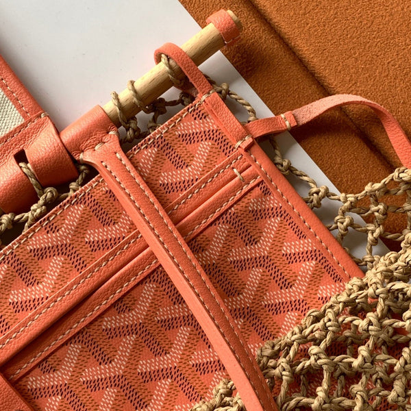 BORSA ALIGRE 40 IN RAFIA INTRECCIATA ROSSA E ARANCIONE E PELLE DI VITELLO