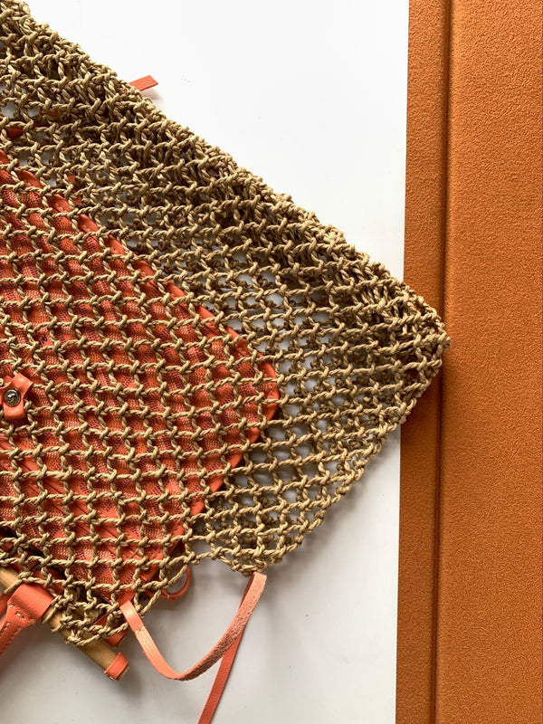 BORSA ALIGRE 40 IN RAFIA INTRECCIATA ROSSA E ARANCIONE E PELLE DI VITELLO