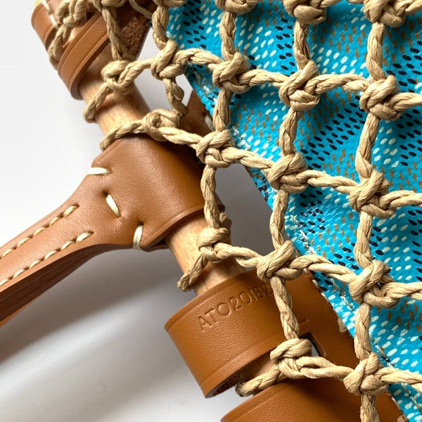 BORSA ALIGRE 40 IN RAFIA INTRECCIATA E PELLE DI VITELLO AZZURRO