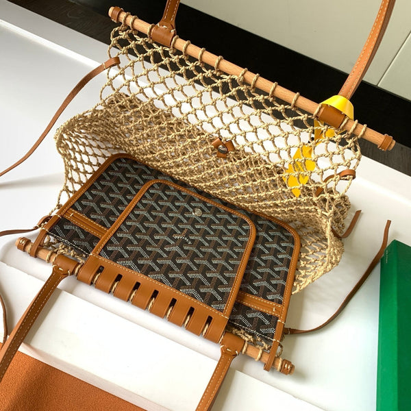 ALIGRE BAG 34 IN BROWN WOVEN RAFFIA AND CALFSKIN