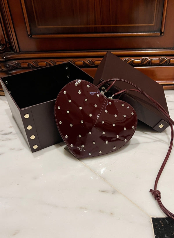LE COEUR BAG 21 IN BURGUNDY RED PATENT CALFSKIN ATTACHED STRASS