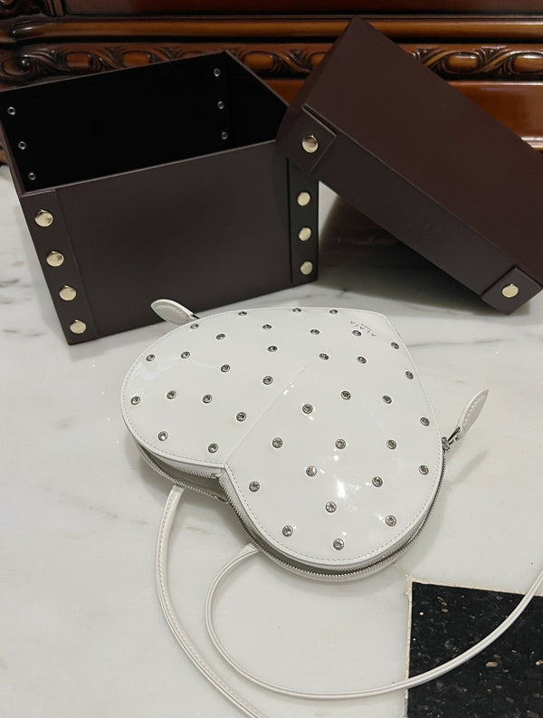 LE COEUR BAG 21 IN WHITE PATENT CALFSKIN ATTACHED STRASS