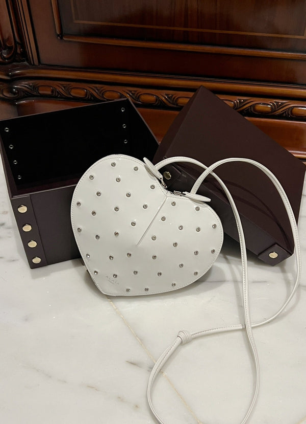 LE COEUR BAG 21 IN WHITE PATENT CALFSKIN ATTACHED STRASS