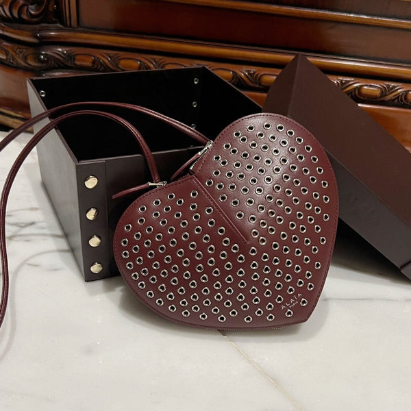 LE COEUR BAG 21 IN BURGUNDY RED STUDDED CALFSKIN