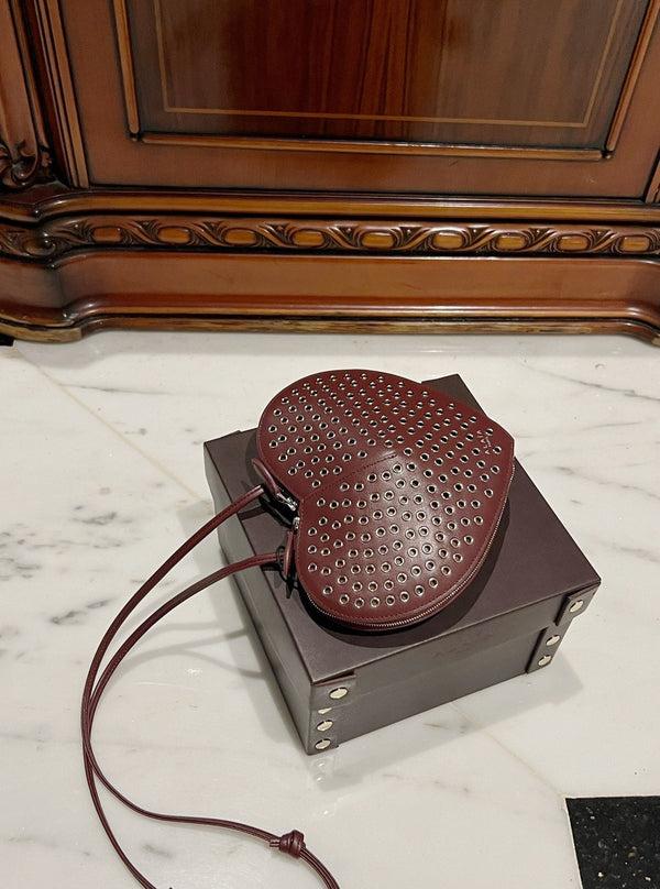 LE COEUR BAG 21 IN BURGUNDY RED STUDDED CALFSKIN