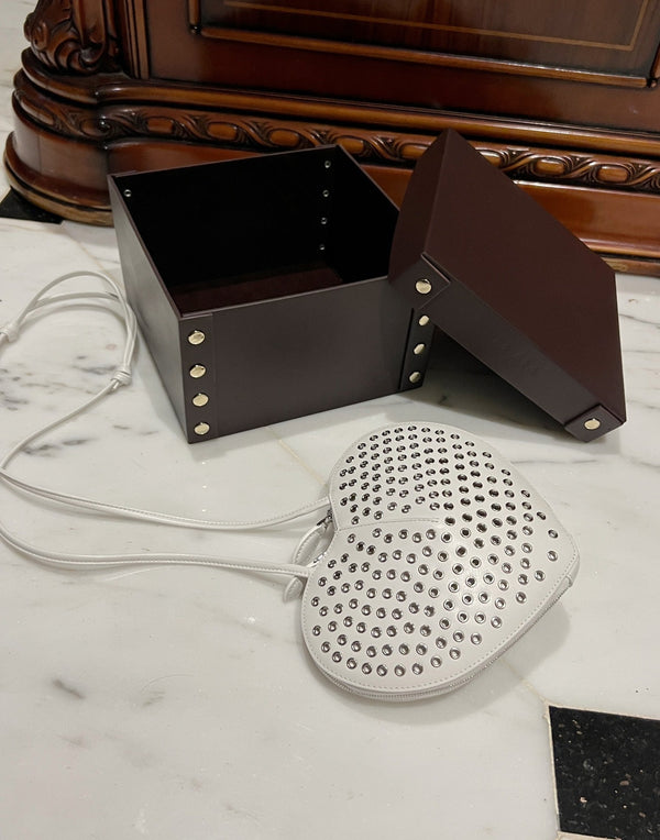 LE COEUR BAG 21 IN WHITE STUDDED CALFSKIN