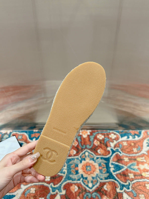 cc mule espadrillas tessuto blu nuvola paillettes bianche