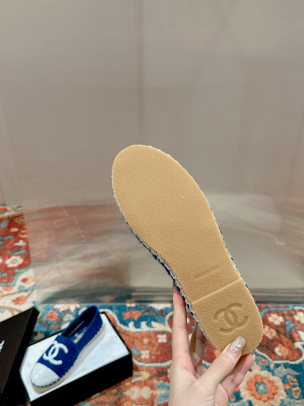 espadrillas cc blu cotone tweed paillettes bianche