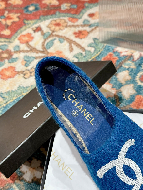 espadrillas cc blu cotone tweed paillettes bianche