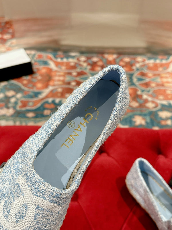 espadrillas cc tessuto blu nuvola paillettes bianche