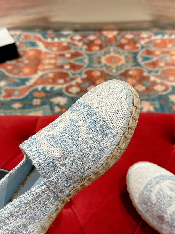 espadrillas cc tessuto blu nuvola paillettes bianche