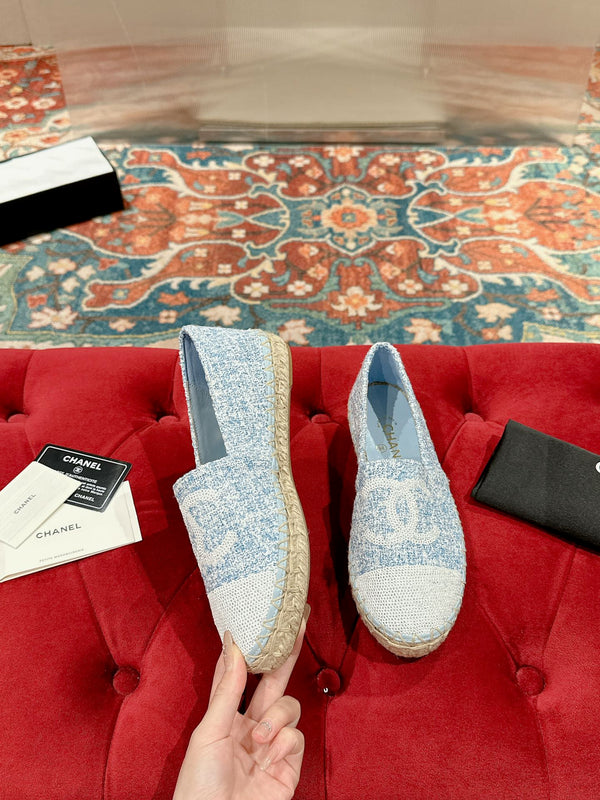 espadrillas cc tessuto blu nuvola paillettes bianche