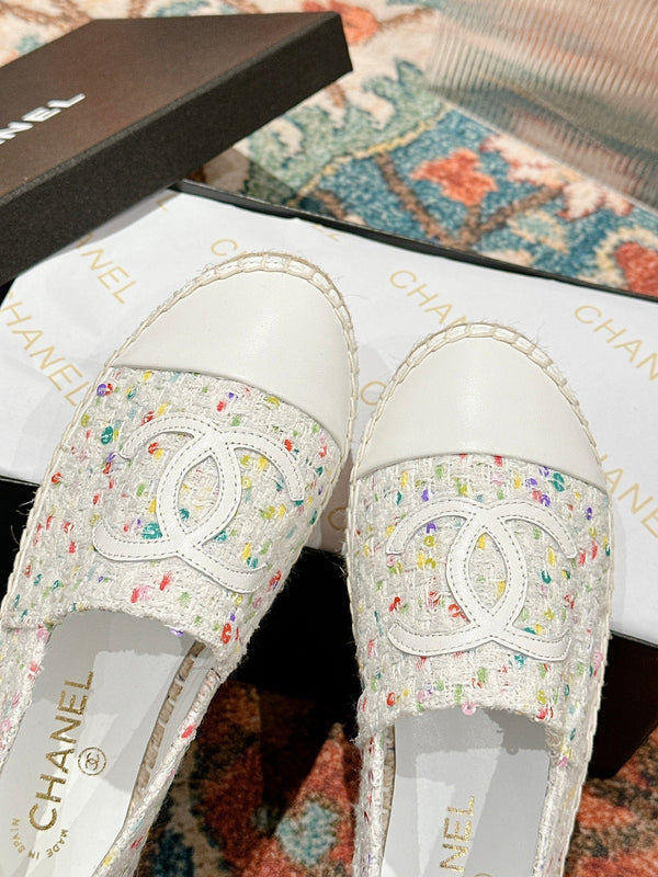 cc espadrilles multicolor tweed white calfskin