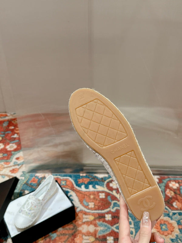 cc espadrilles multicolor tweed white calfskin