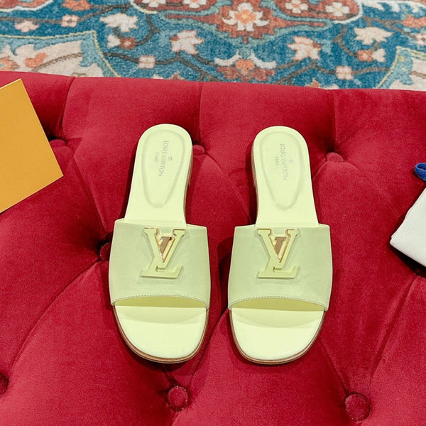 lv capri flat mule pastel yellow calfskin