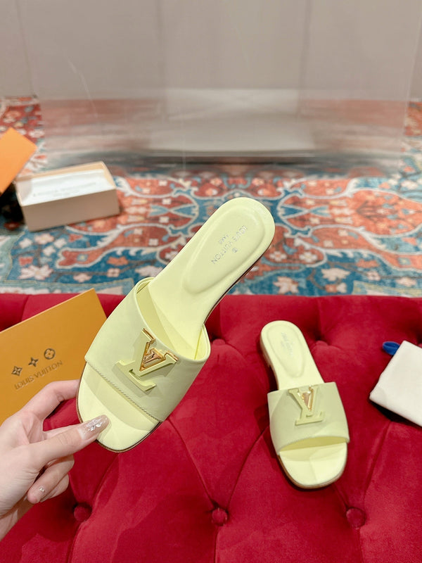 lv capri flat mule pastel yellow calfskin