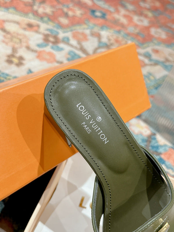 lv capri mule 45mm khaki green calfskin