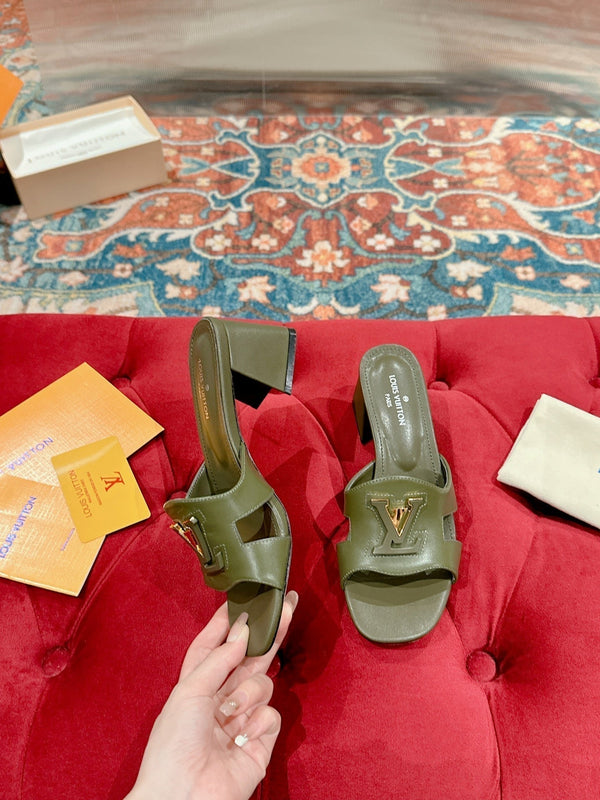 lv capri mule 45mm khaki green calfskin