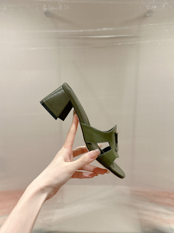 lv capri mule 45mm khaki green calfskin