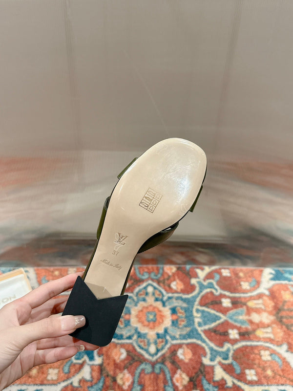 lv capri mule 45mm khaki green calfskin